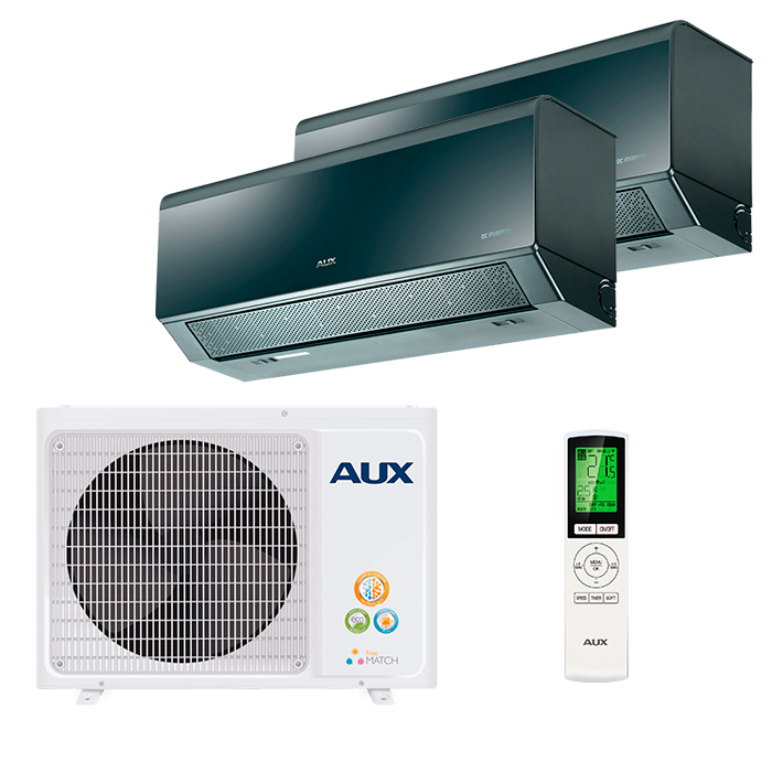 aux-multi-2-rooms-progressive-black.jpg Мульти сплит-система на 2 комнаты AUX AMWM-H09/4R2(CC) x 2 / AM2-H14/4DR2 — изображение 1