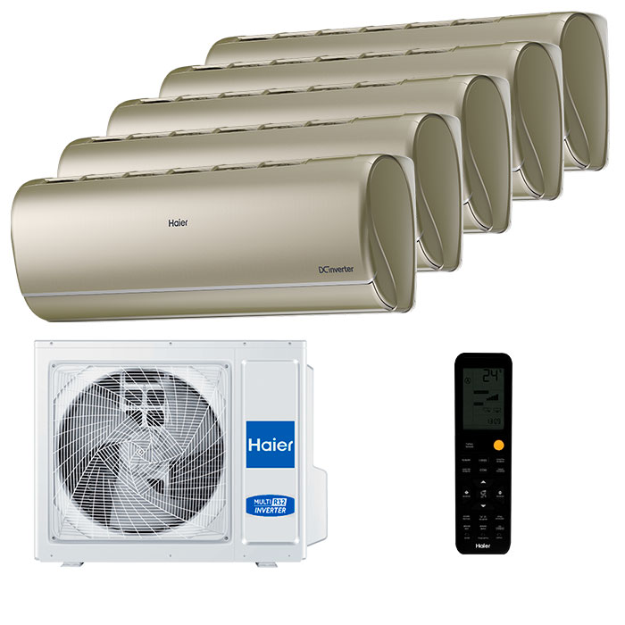 haier-jade-gold-multi-5-room.jpg Мульти сплит-система на 5 комнат Haier AS25S2SJ3FA-G x 5 / 5U90S2SS5FA — изображение 1