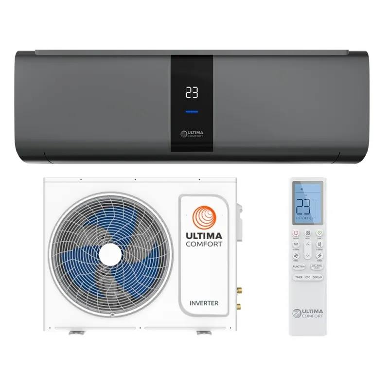 Кондиционер (сплит-система) ULTIMA COMFORT Elysium nero ELN-07PN – Сплит-Кинг – ULTIMA COMFORT (Ультима Комфорт) Elysium nero ELN-07PN – это настенный кондиционер, поддерживающие режимы охлаждения и обогрева. Наружный блок работает на компрессоре постоянной производительности марки GMCC. Пульт ДУ с подсветкой и ИК-интерфейсом входит в комплект поставки. Кондиционер (сплит-система) ULTIMA COMFORT Elysium nero ELN-07PN — изображение 1